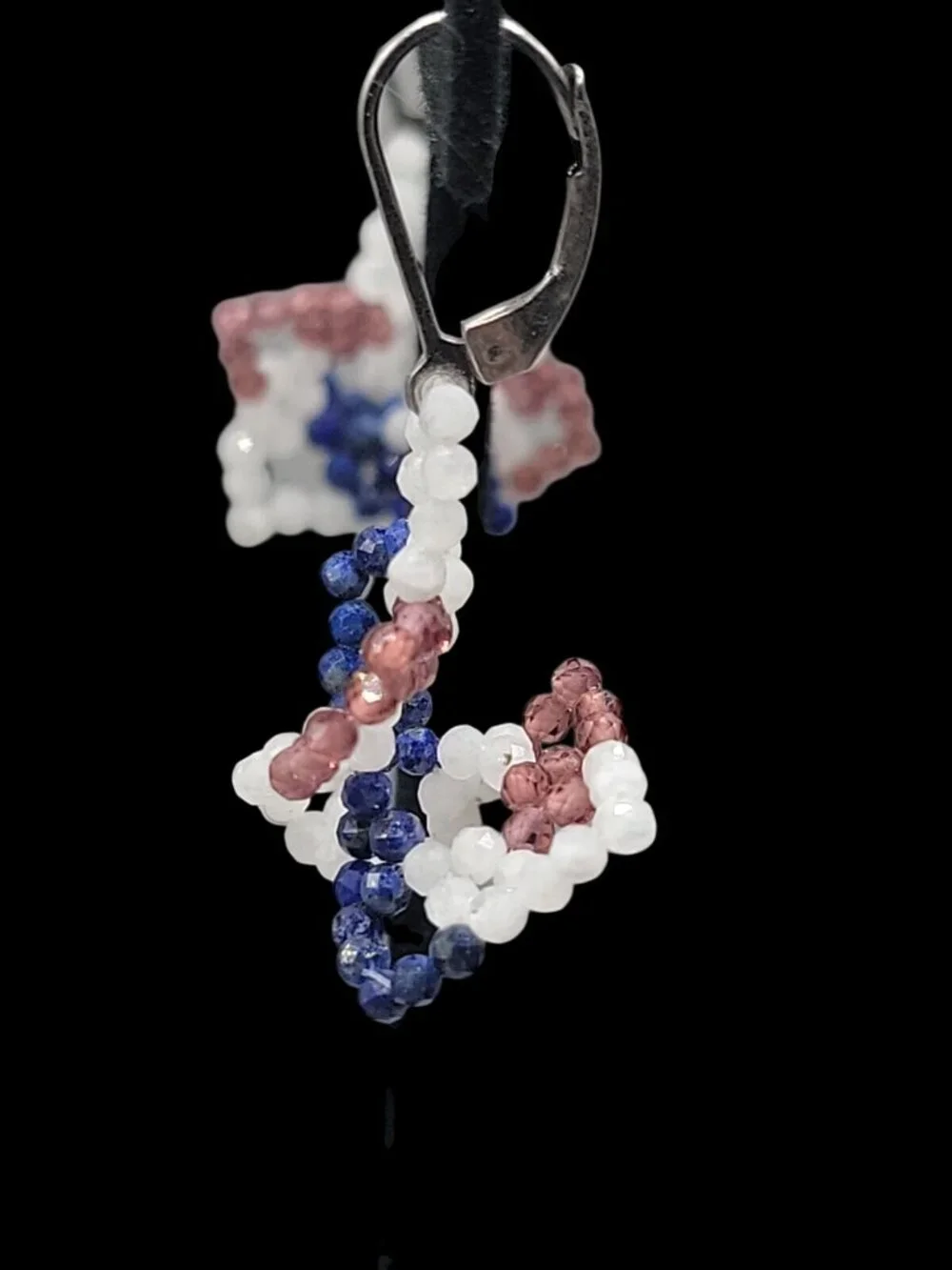 BBJ Sterling Silver Patriotic Red White Blue Beaded Rope Necklace Earrings Set